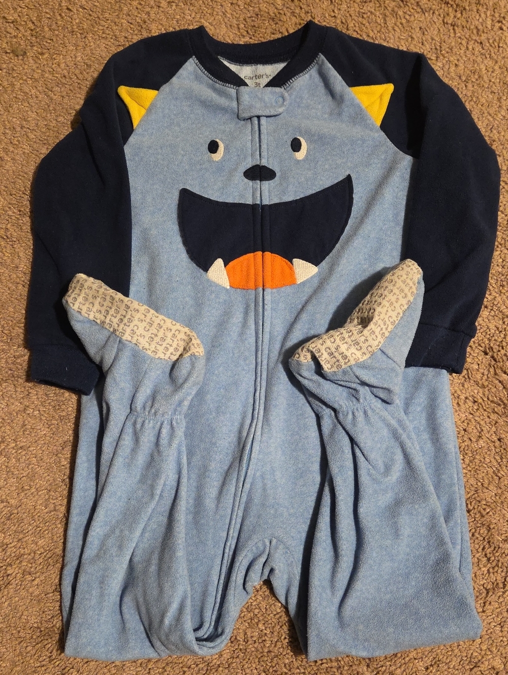 Carter's Light Blue & Navy Monster Footie with Yellow Accents